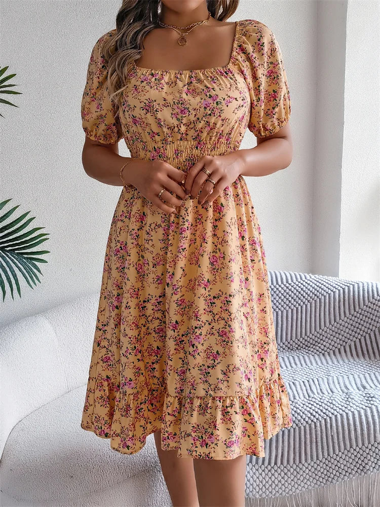 Sylvia™ – Shirred Floral Midi Dress