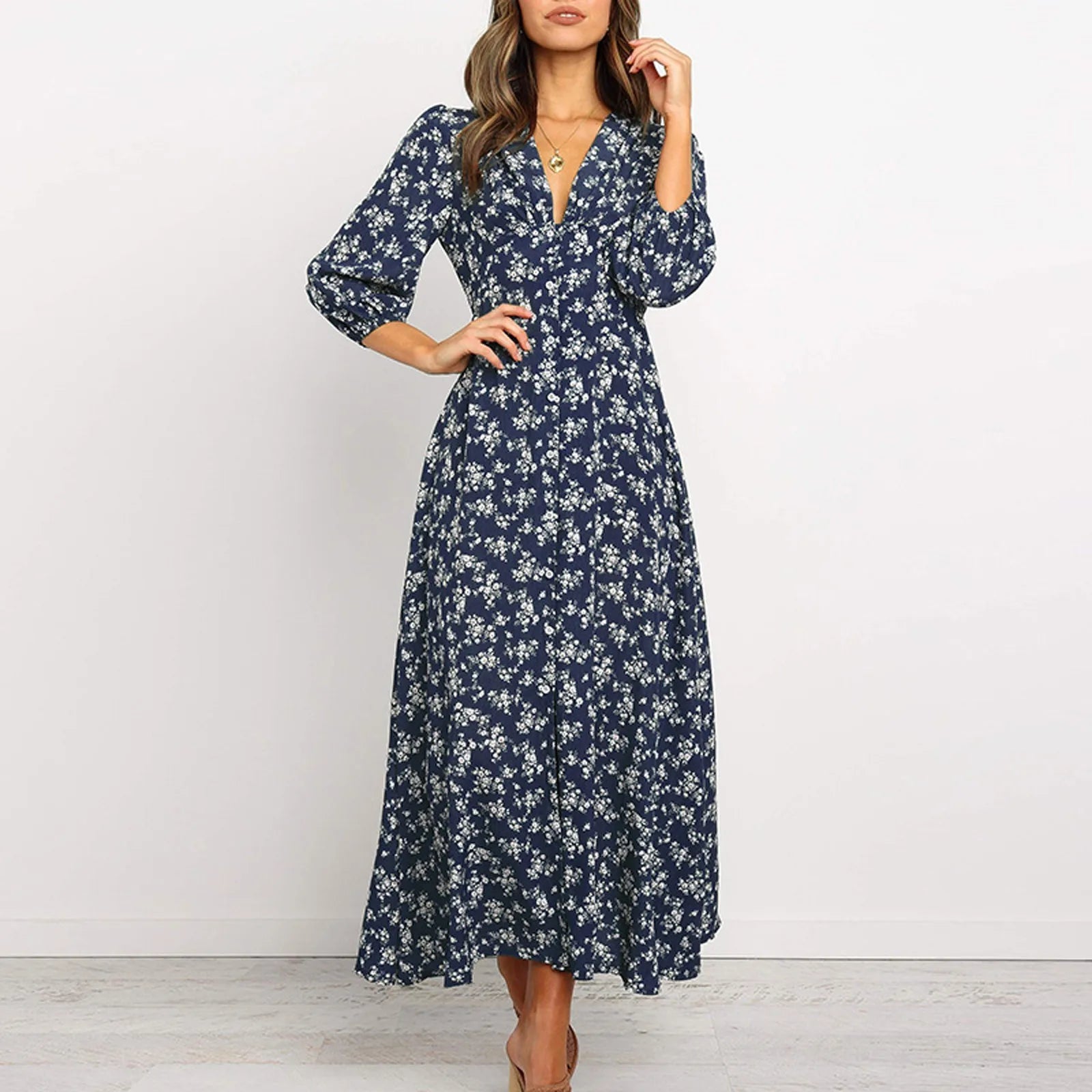 Sylvia™ – Button Front Les Fleurs Midi Dress
