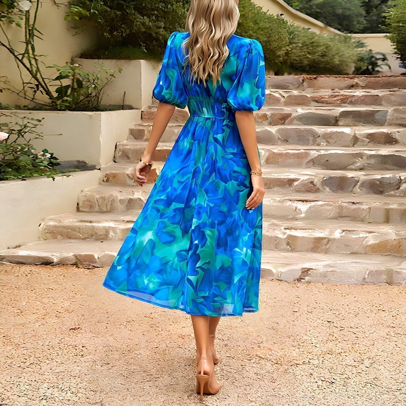 Sylvia™ – Puff Sleeve Floral Midi Dress