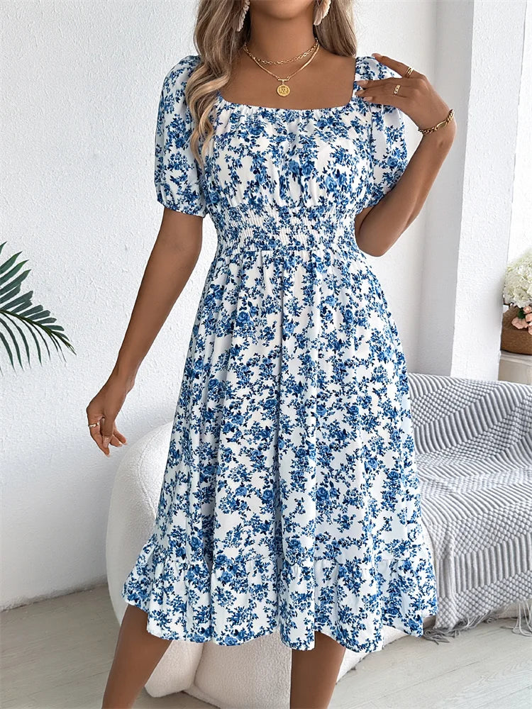 Sylvia™ – Shirred Floral Midi Dress