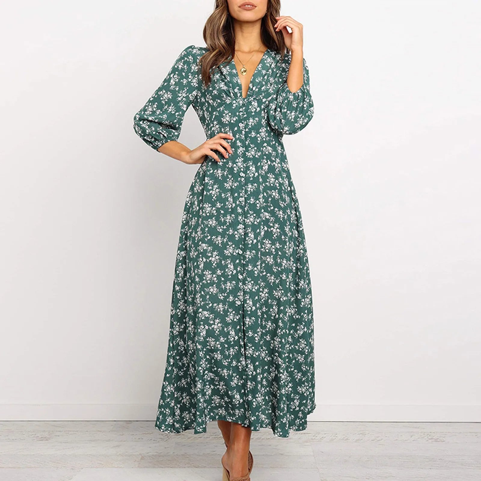 Sylvia™ – Button Front Les Fleurs Midi Dress