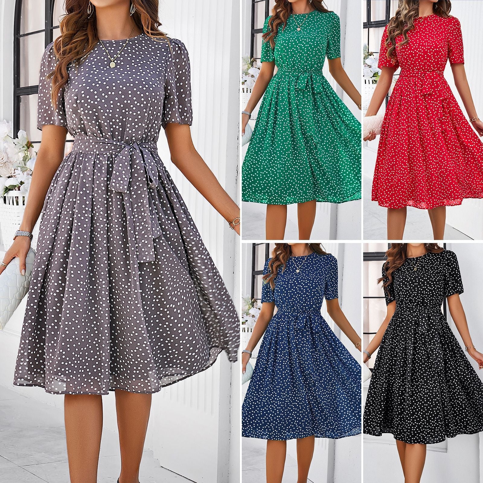 Sylvia™ – Belted Polka Dot Midi Dress