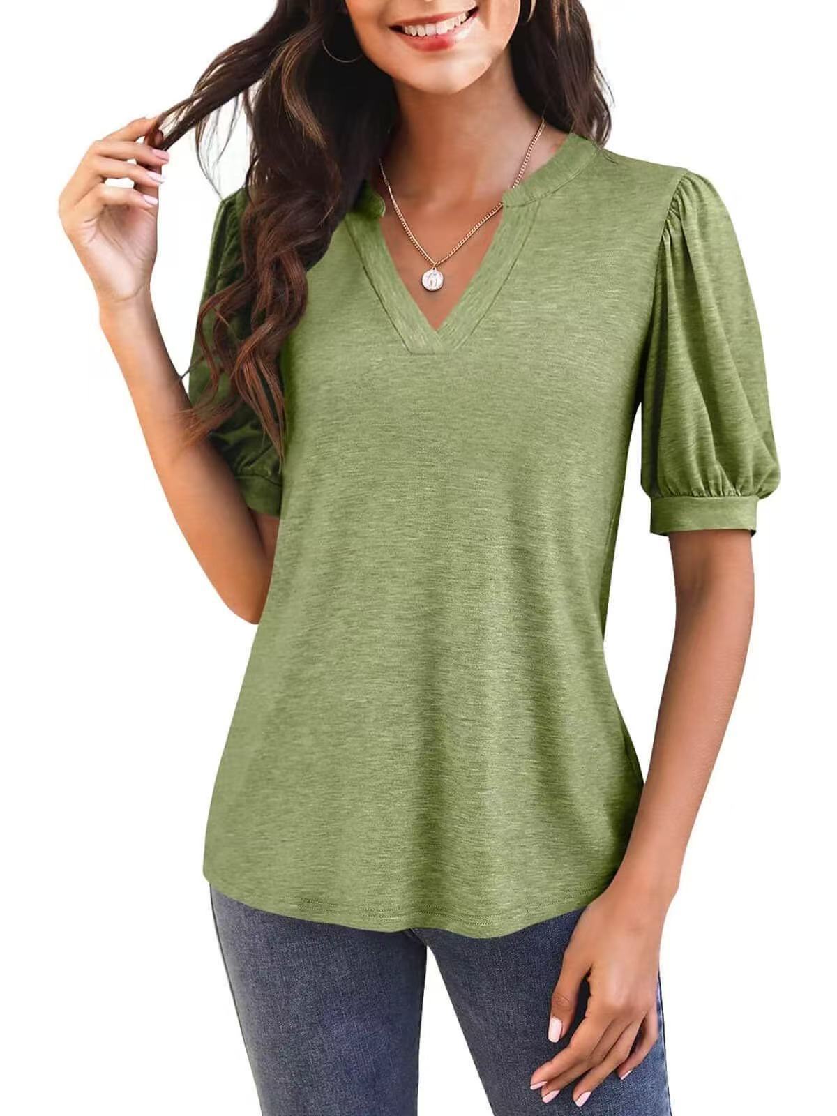 Sylvia™ – Puff Sleeve V-Neck Top