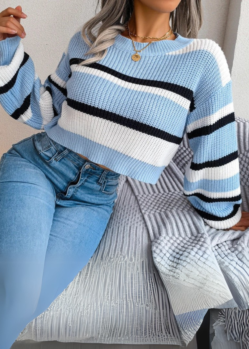 Sylvia™ – Striped Knit Cropped Jumper