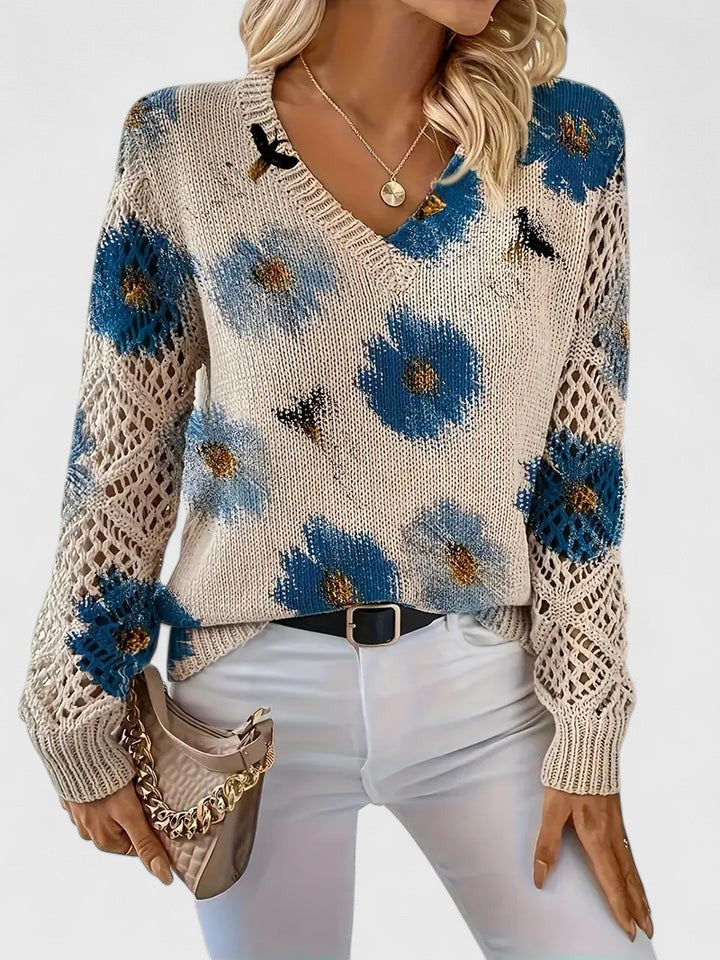 Sylvia™| Floral V-Neck Warm Blouse