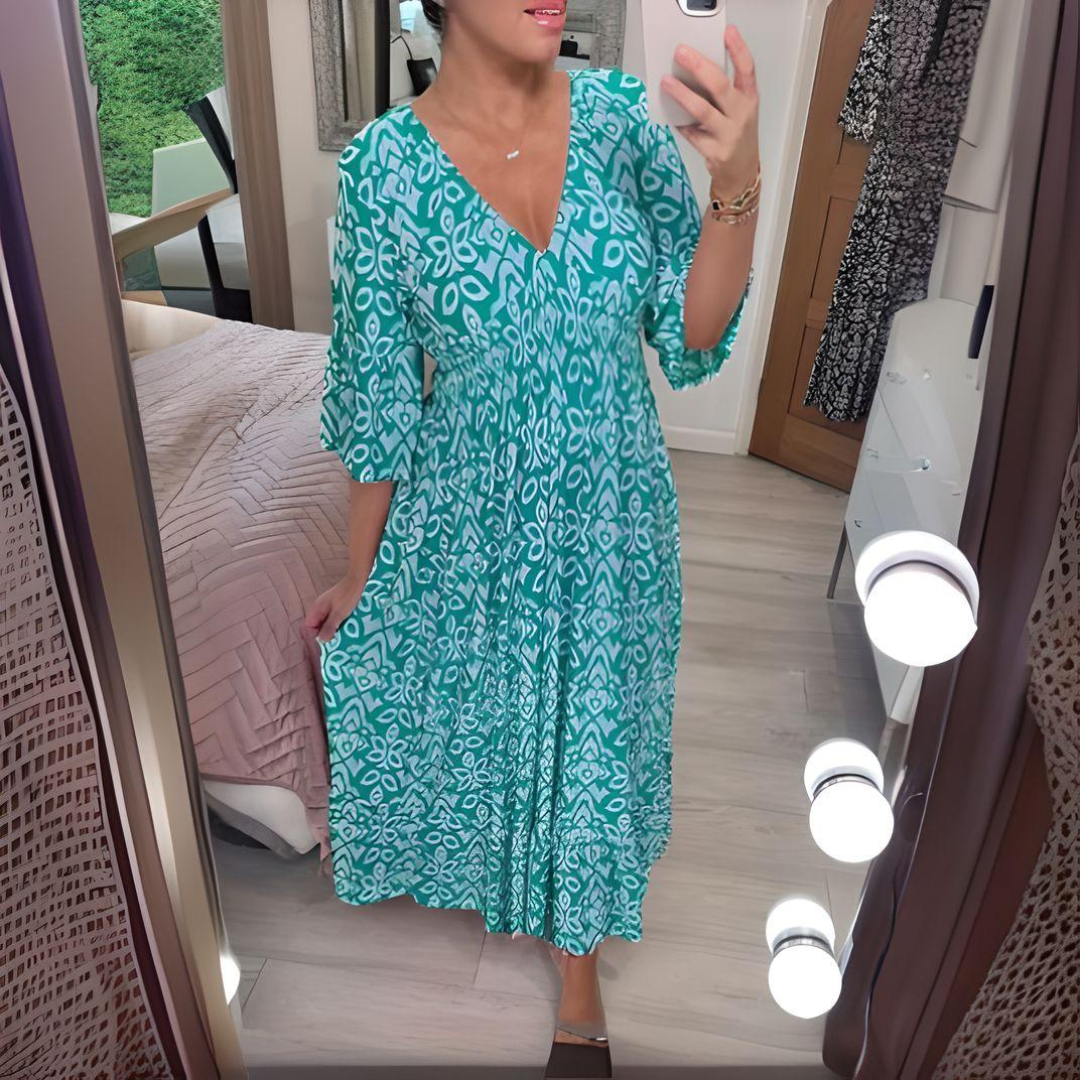 Sylvia™ – Flowy V-Neck Midi Dress