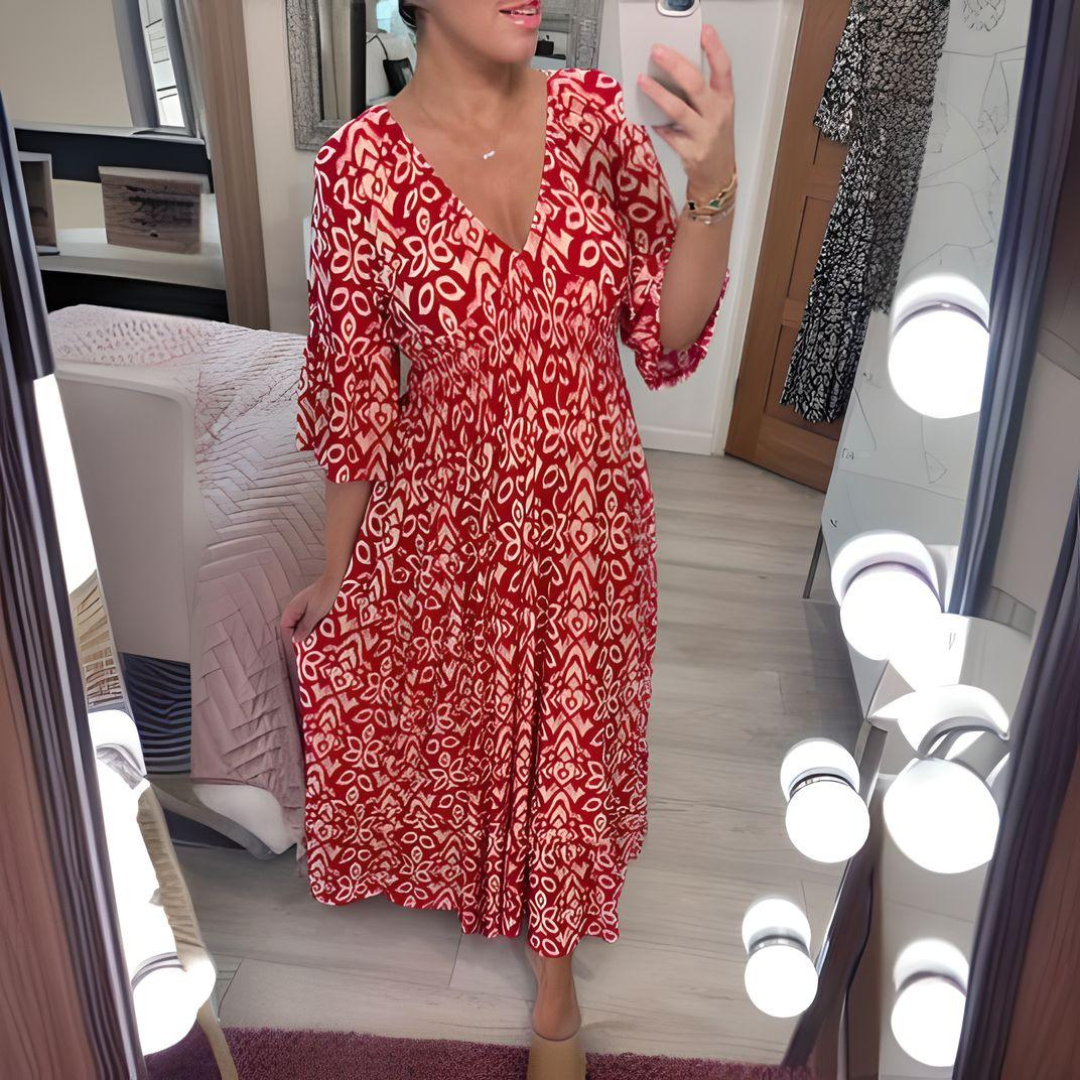 Sylvia™ – Flowy V-Neck Midi Dress