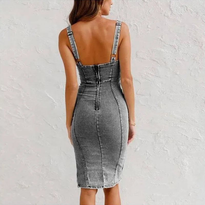 Sylvia™ – Fitted Denim Midi Dress