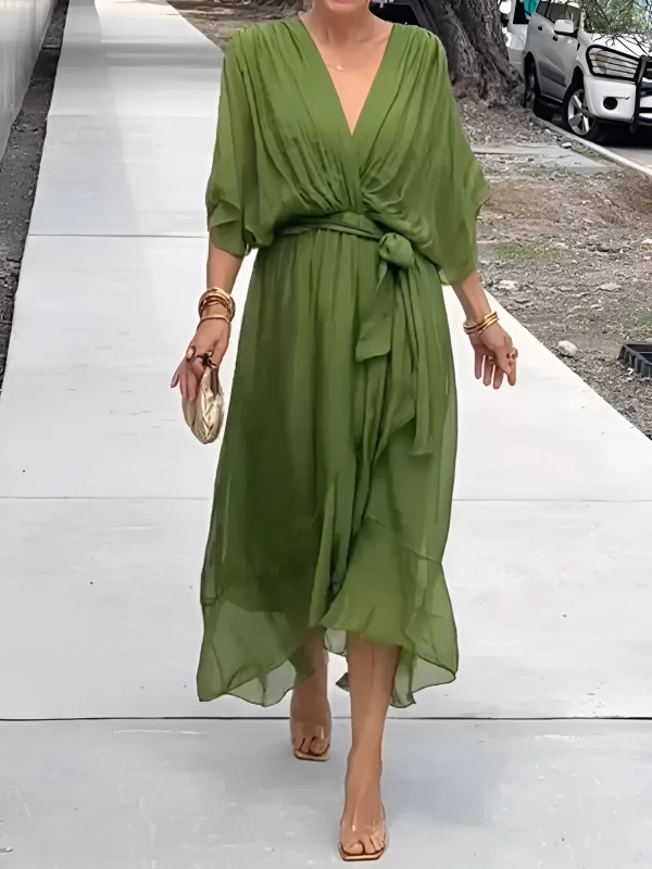 Sylvia™ – Draped V-Neck Midi Dress