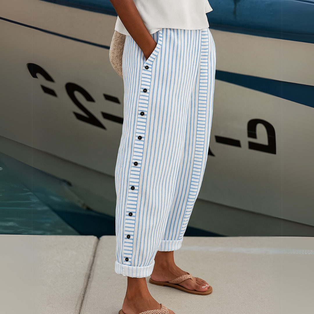 Sylvia™ – Striped Button-Detail Trousers