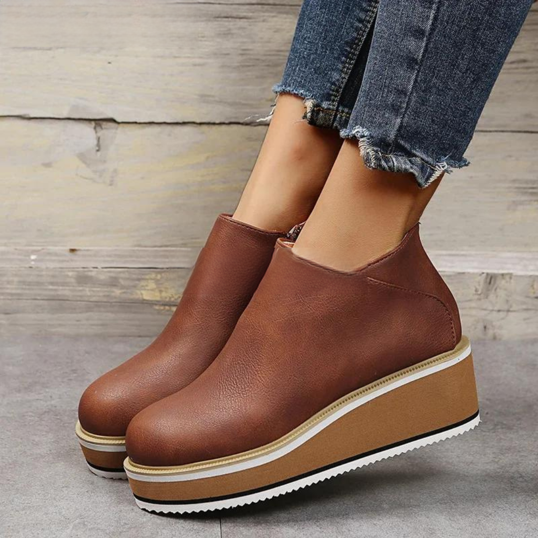 Sylvia™ | Orthopedic Leather ComfortStep Ankle Platform Boots