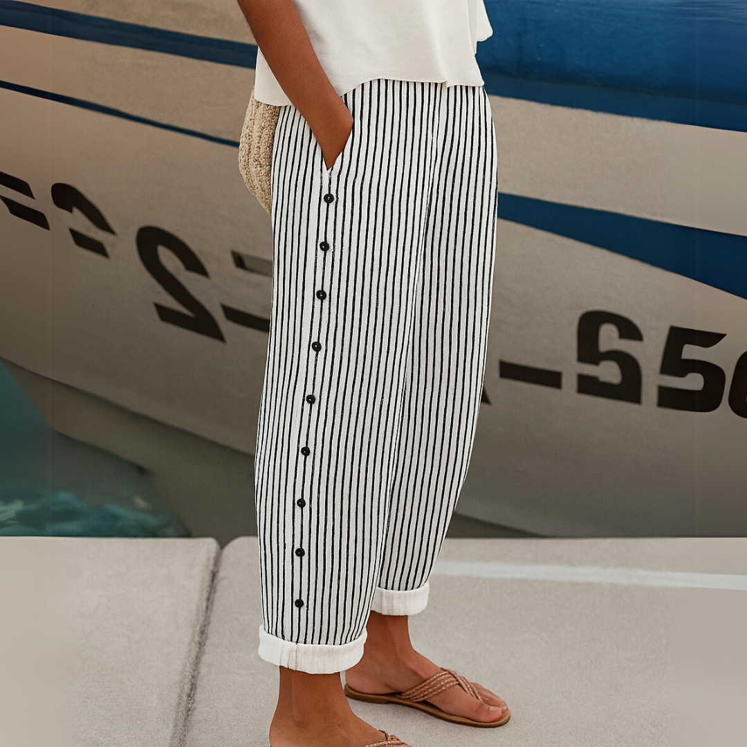 Sylvia™ – Striped Button-Detail Trousers