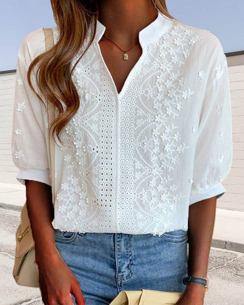 Sylvia™ | Elegant White Blouse with Puff Sleeves