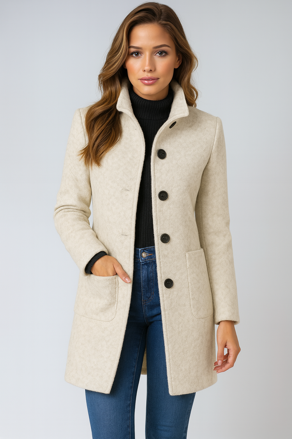 Sylvia™ | High Collar Jacket in Wool Blend