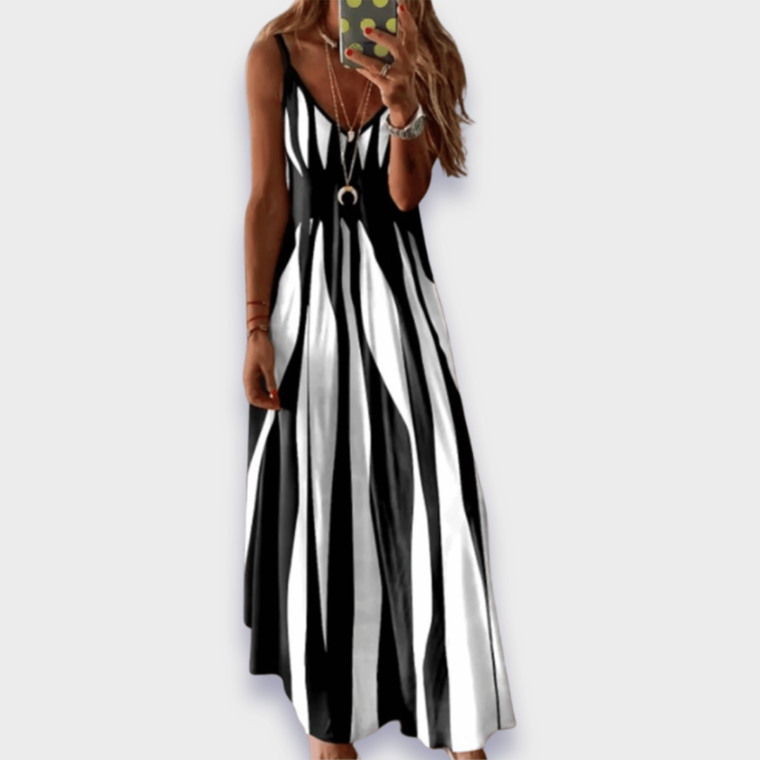 Sylvia™ – Blossom Striped Sleeveless Maxi Dress