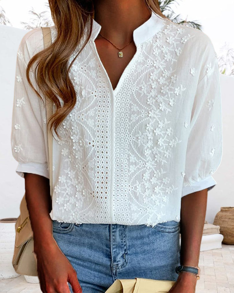 Sylvia™ | Elegant White Blouse with Puff Sleeves
