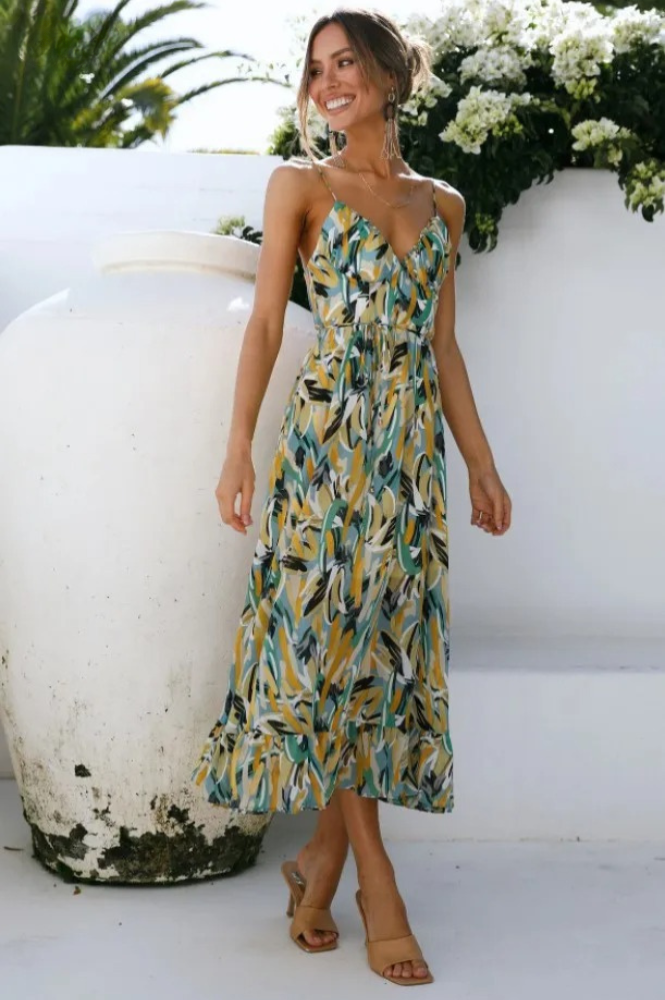 Sylvia™ – Luxury Abstract Print Midi Dress