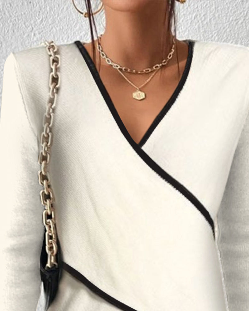 Sylvia™  – Wrap Contrast Trim Jumper