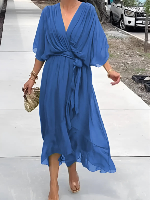 Sylvia™ – Draped V-Neck Midi Dress