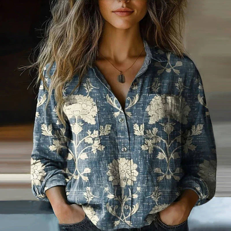 Sylvia™ | Retro Floral Print Blouse