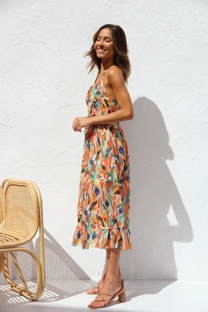 Sylvia™ – Luxury Abstract Print Midi Dress