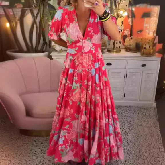 Sylvia™ – Floral Pleated Maxi Dress
