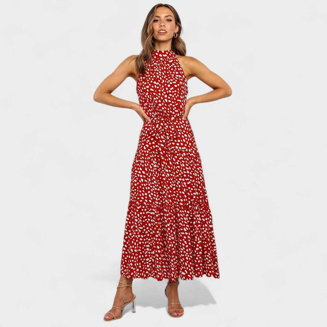 Sylvia™ – Polka Dot Halter Midi Dress