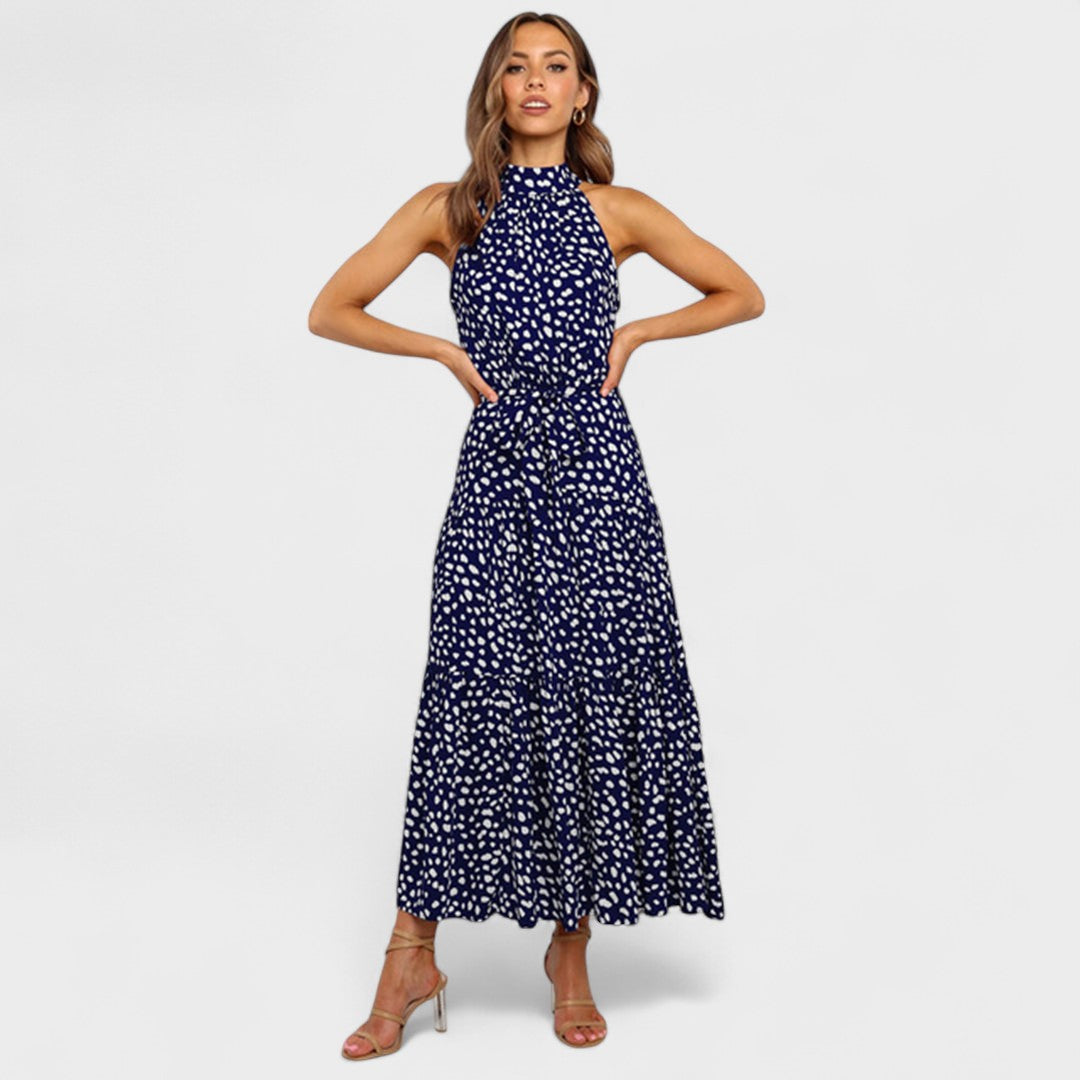 Sylvia™ – Polka Dot Halter Midi Dress
