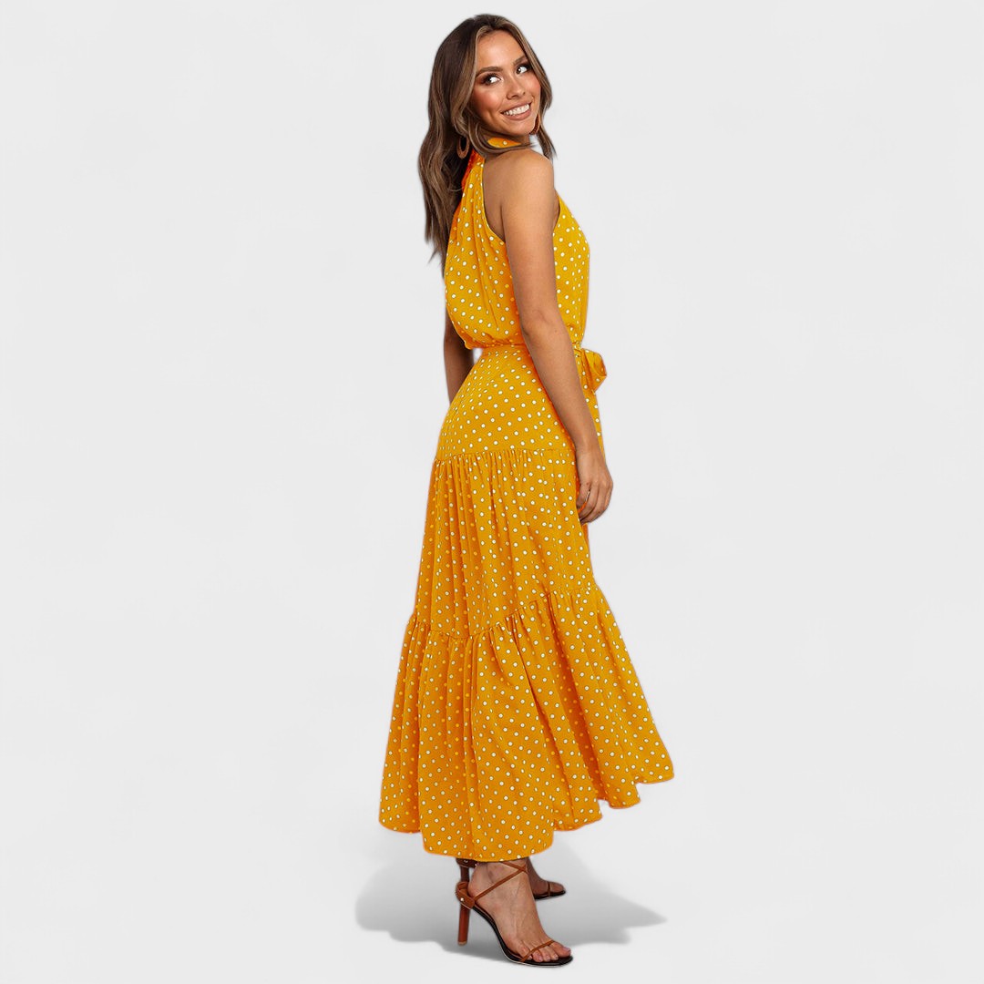 Sylvia™ – Polka Dot Halter Midi Dress