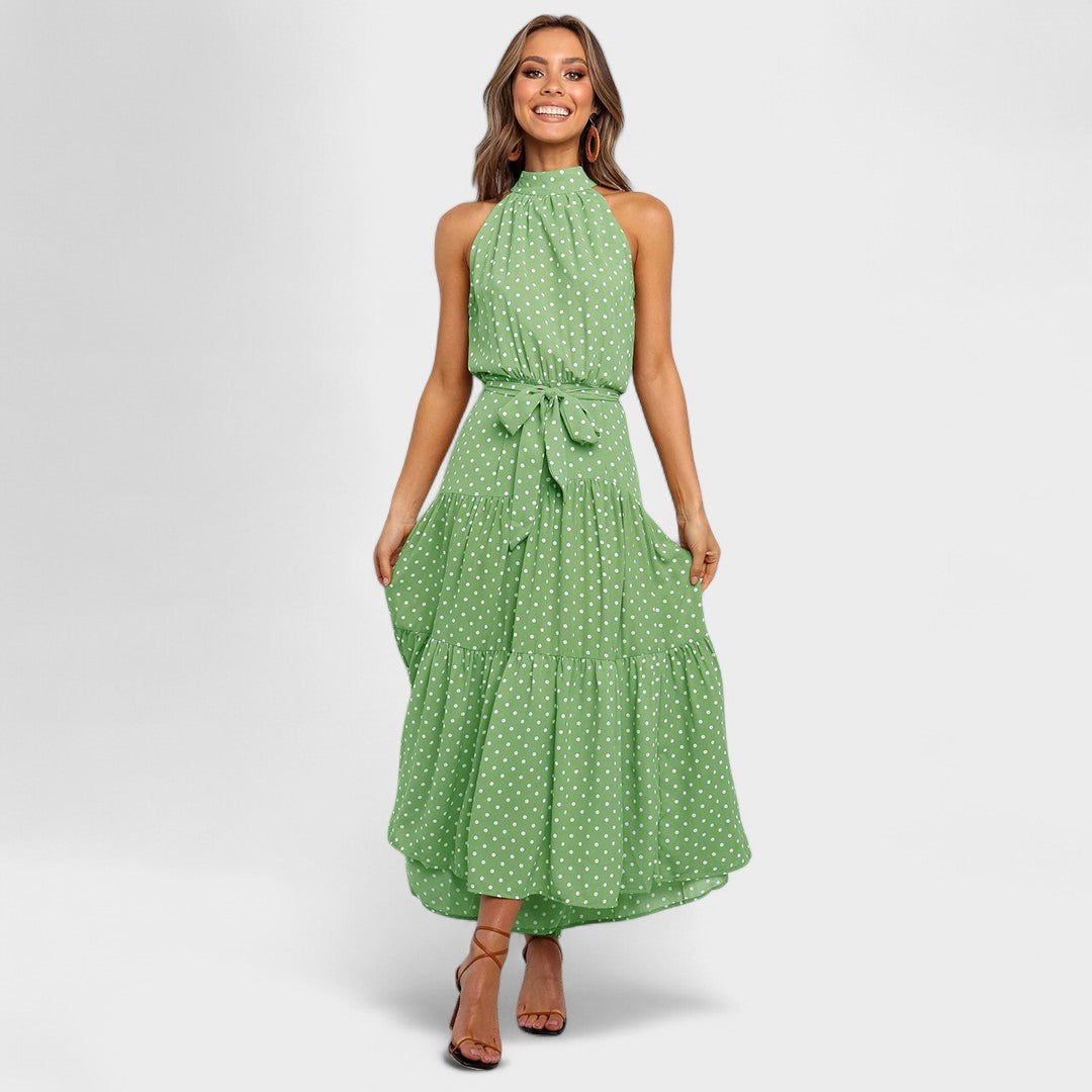 Sylvia™ – Polka Dot Halter Midi Dress