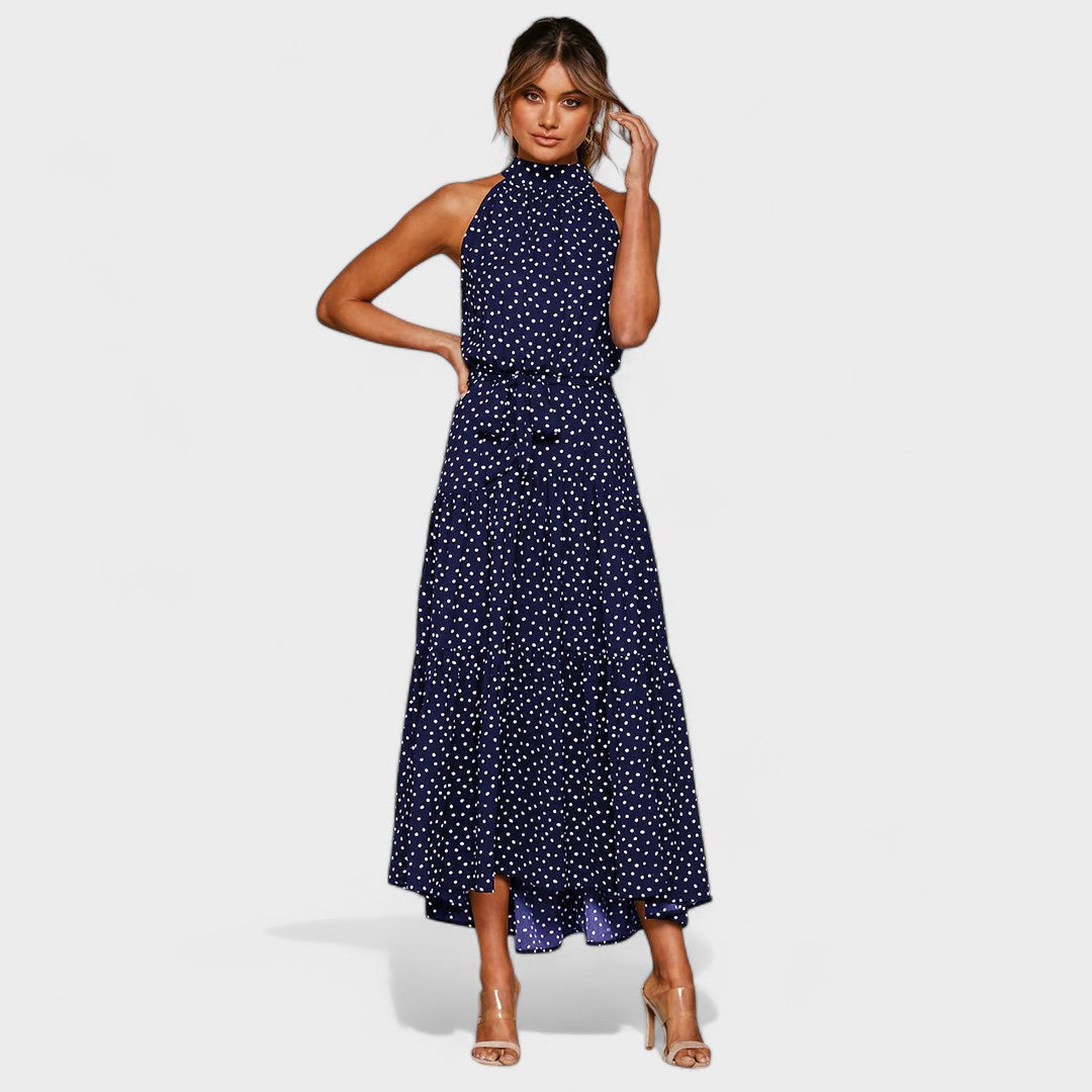 Sylvia™ – Polka Dot Halter Midi Dress