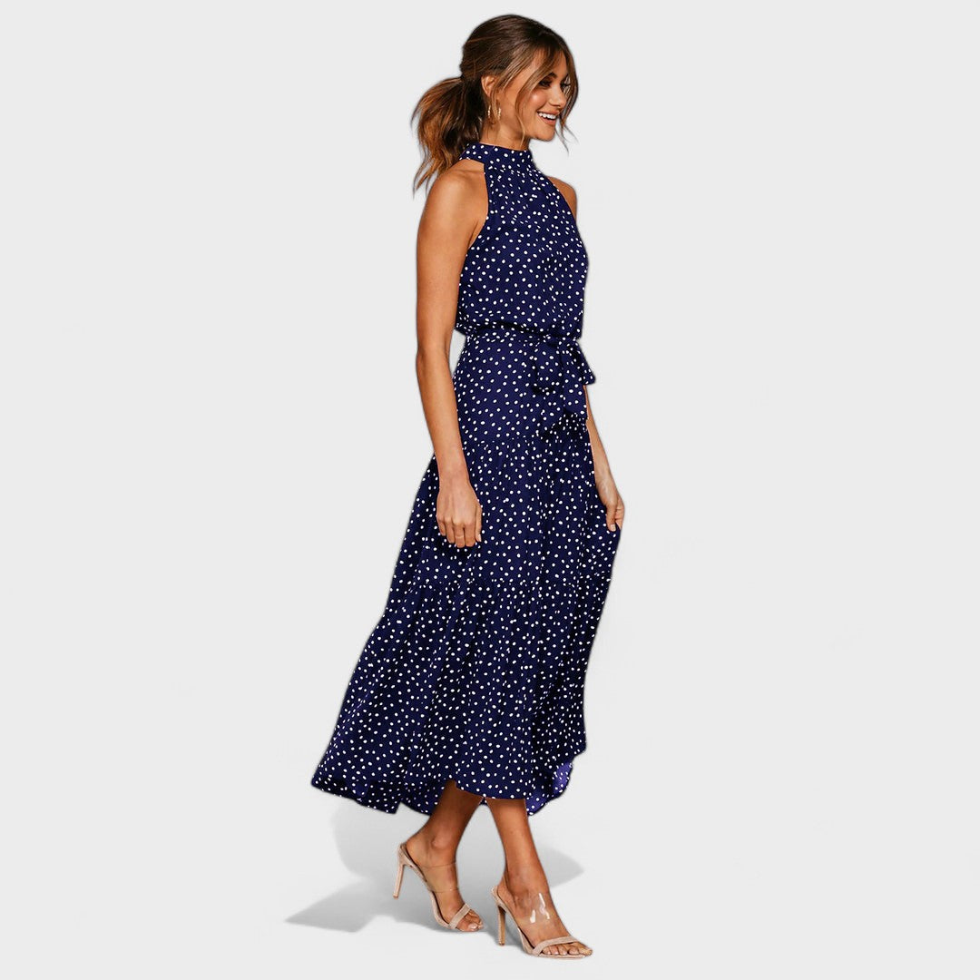 Sylvia™ – Polka Dot Halter Midi Dress