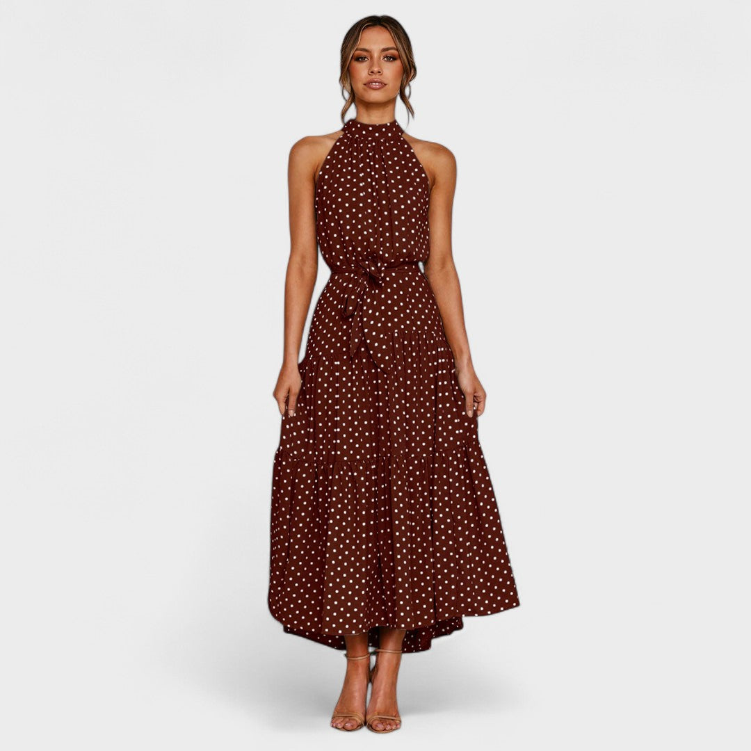 Sylvia™ – Polka Dot Halter Midi Dress