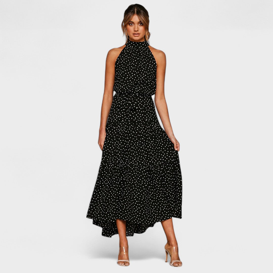 Sylvia™ – Polka Dot Halter Midi Dress