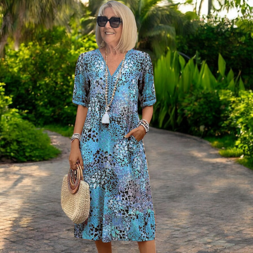 Sylvia™ – Printed V-Neck Midi Dress