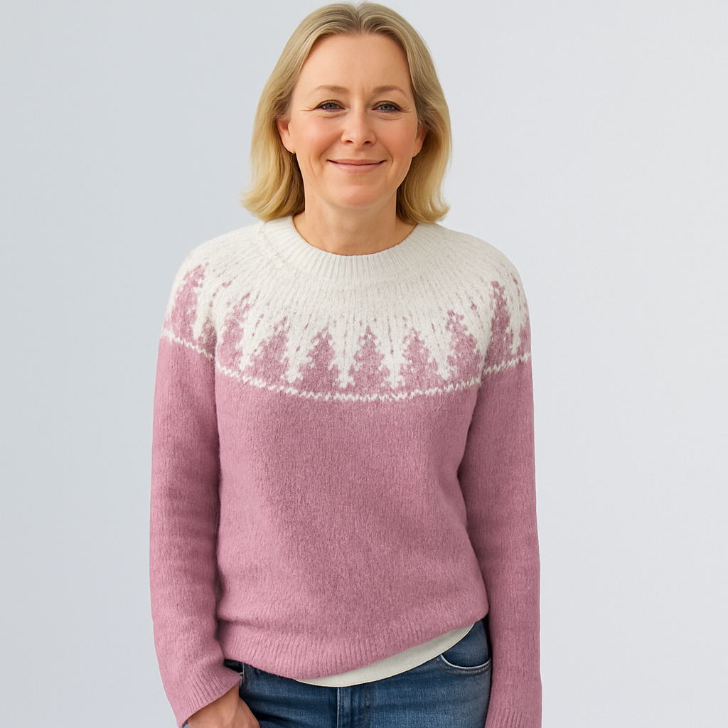 Sylvia™ | Nordic Winter Pines Yoke Sweater