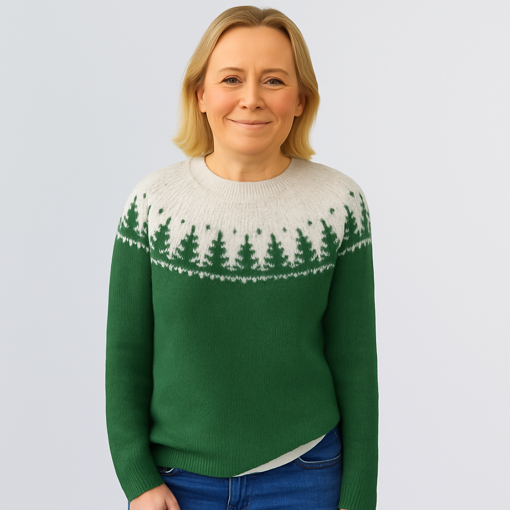 Sylvia™ | Nordic Winter Pines Yoke Sweater