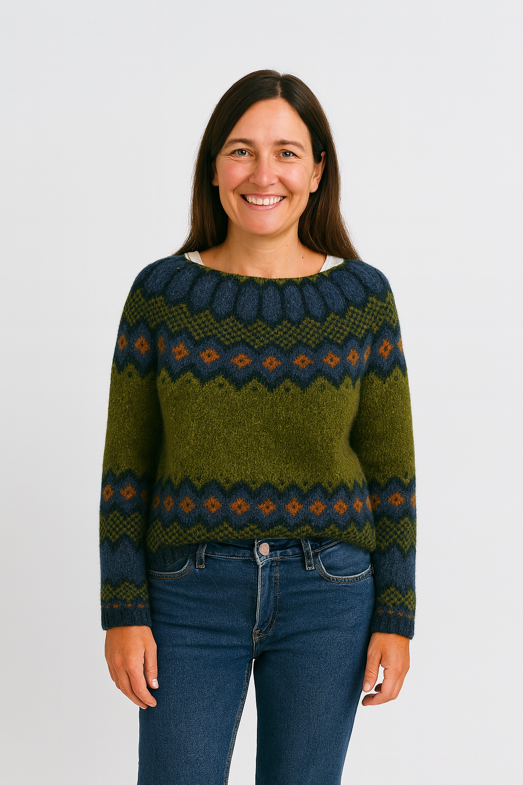 Sylvia™ | Deep Forest Retro Icelandic Knit Jumper