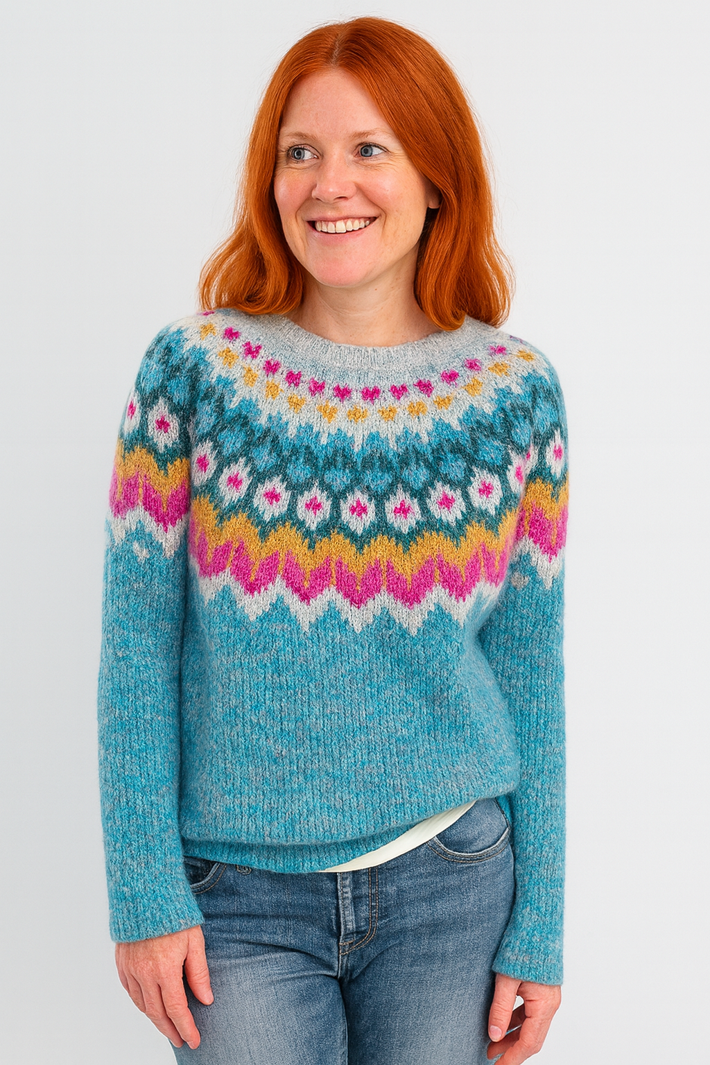 Sylvia™ | Bright Icelandic Rainbow Yoke Sweater