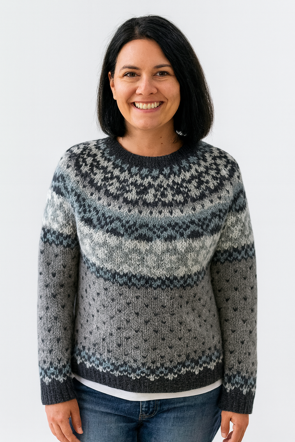 Sylvia™ | Snowy Grey Nordic Dot Knit Jumper