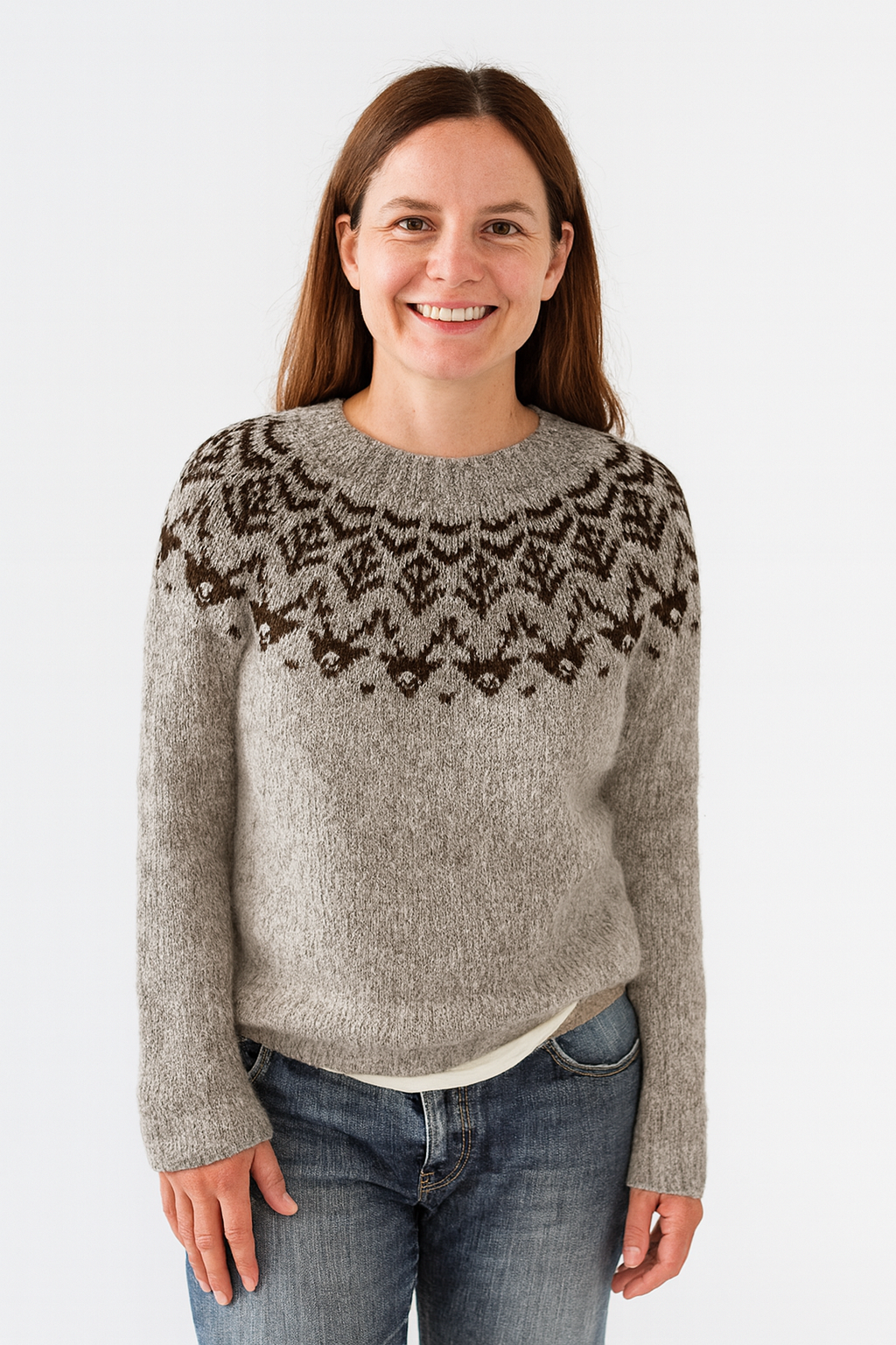 Sylvia™ | Icelandic Silver & Chestnut Yoke Sweater
