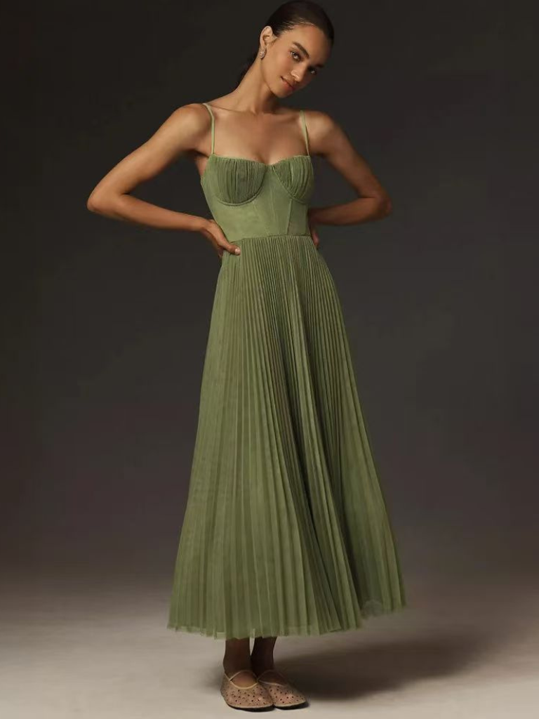 Sylvia™ – Pleated Midi Evening Dress