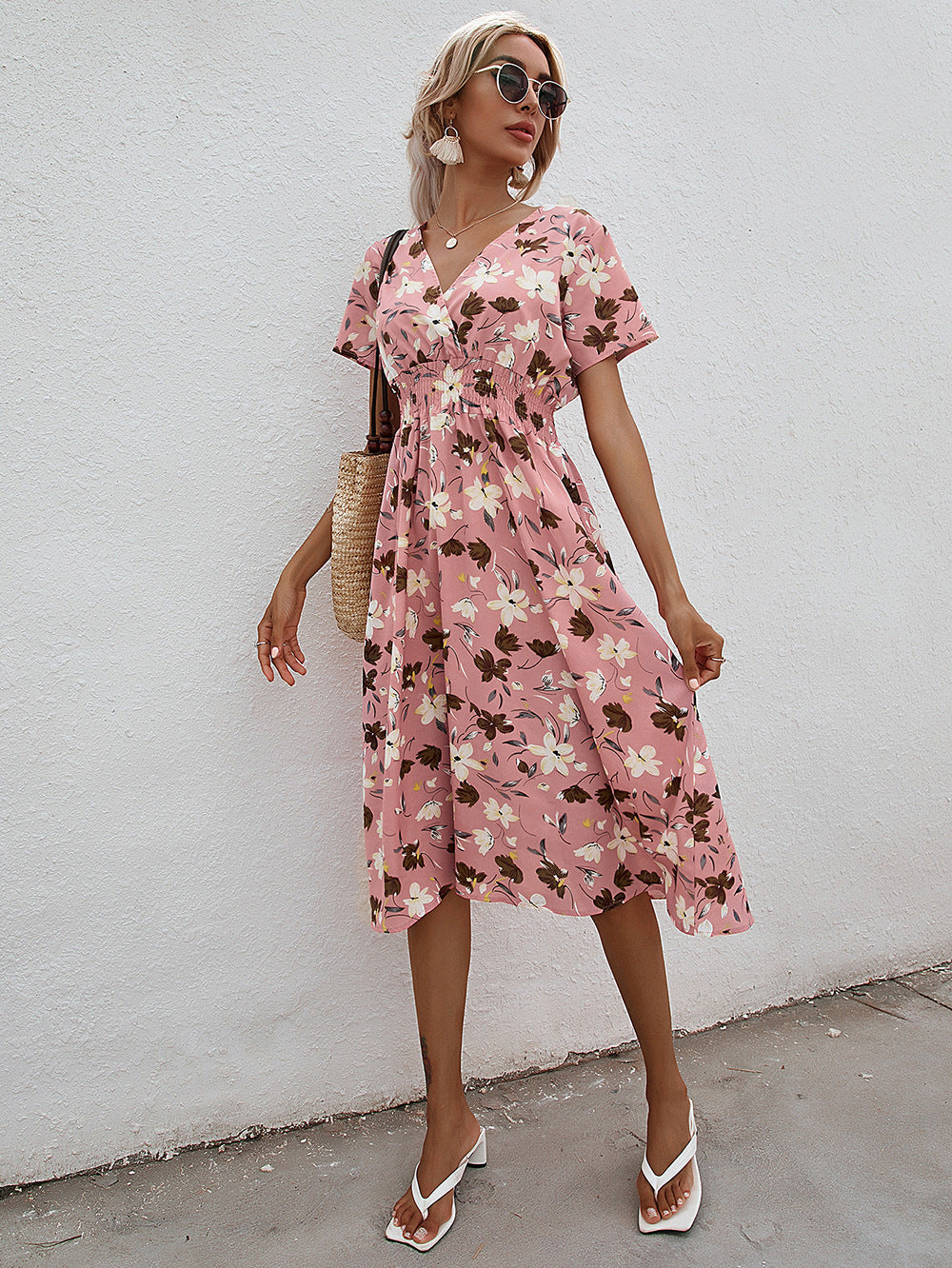 Sylvia™ – Printed Beauty V-Neck Midi Dress