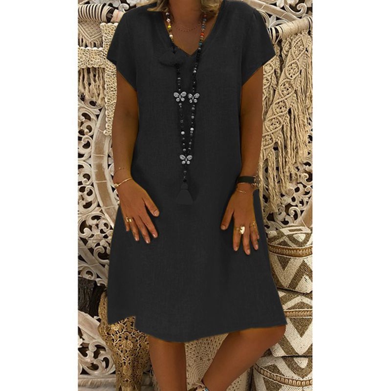 Sylvia™ –  Relaxed Laid-Back Fit V-Neck Dress