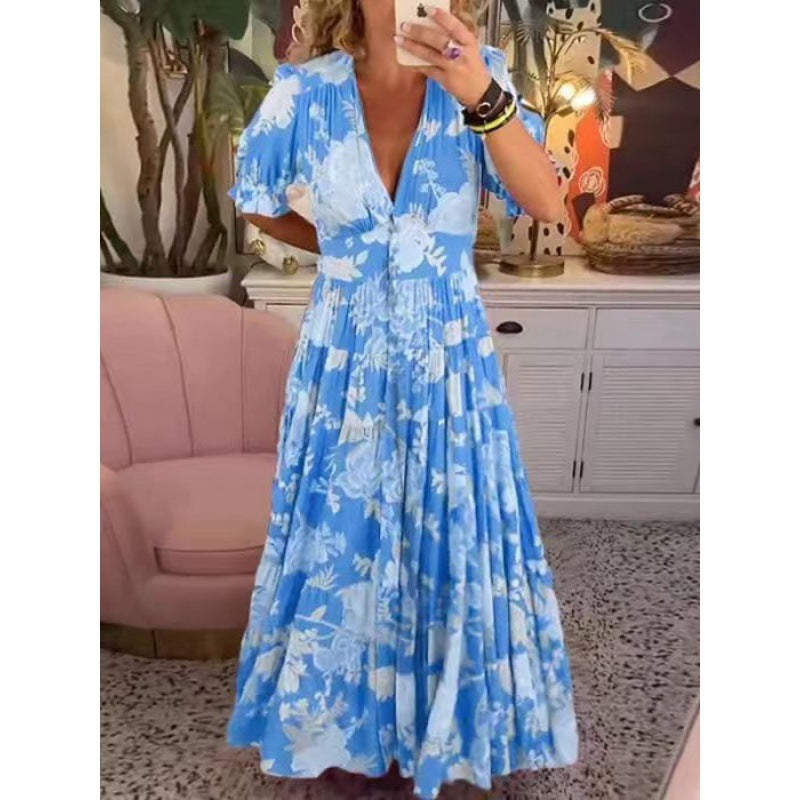 Sylvia™ – V-Neck Colorful Floral Maxi Dress
