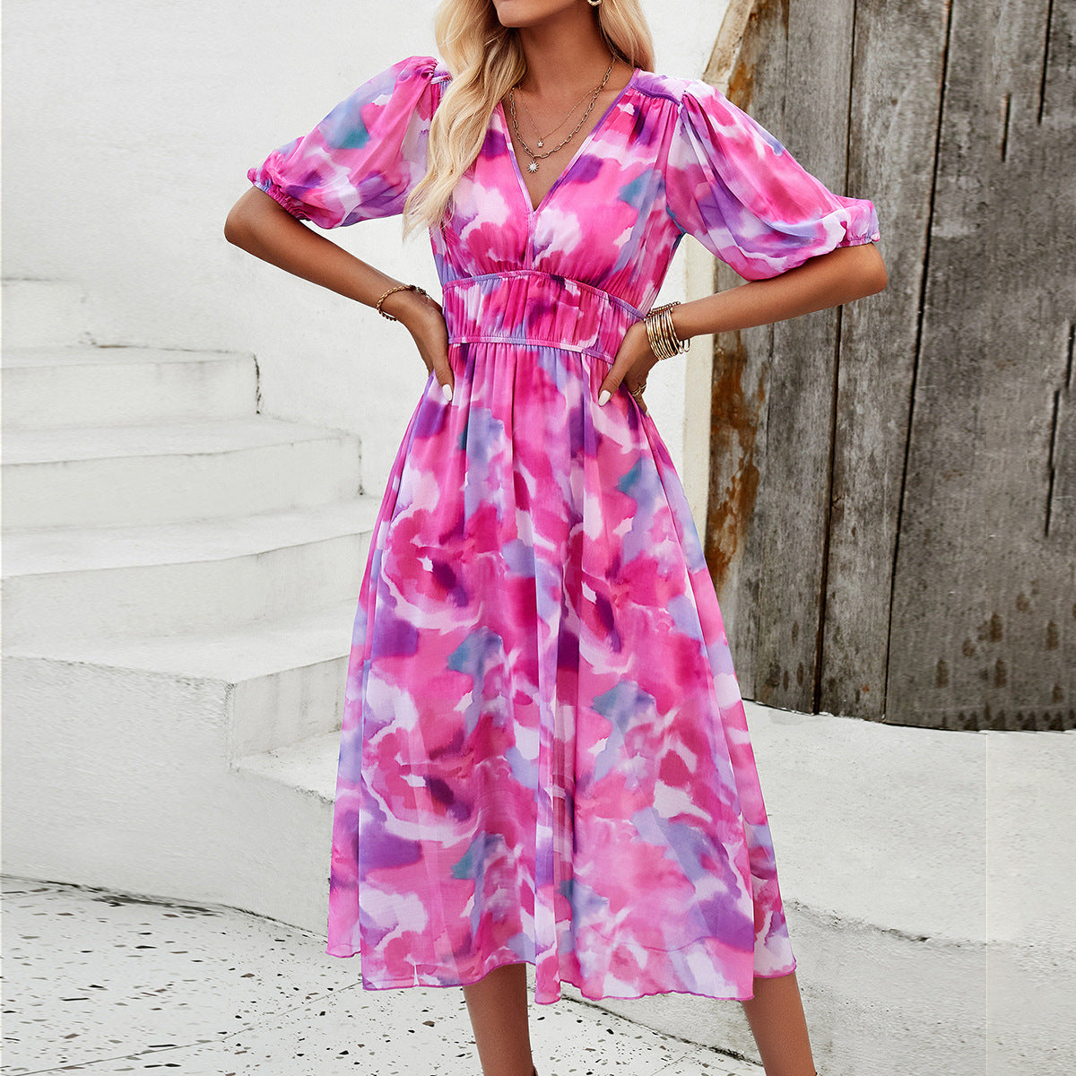 Sylvia™  – Floral Puff Sleeve Midi Dress