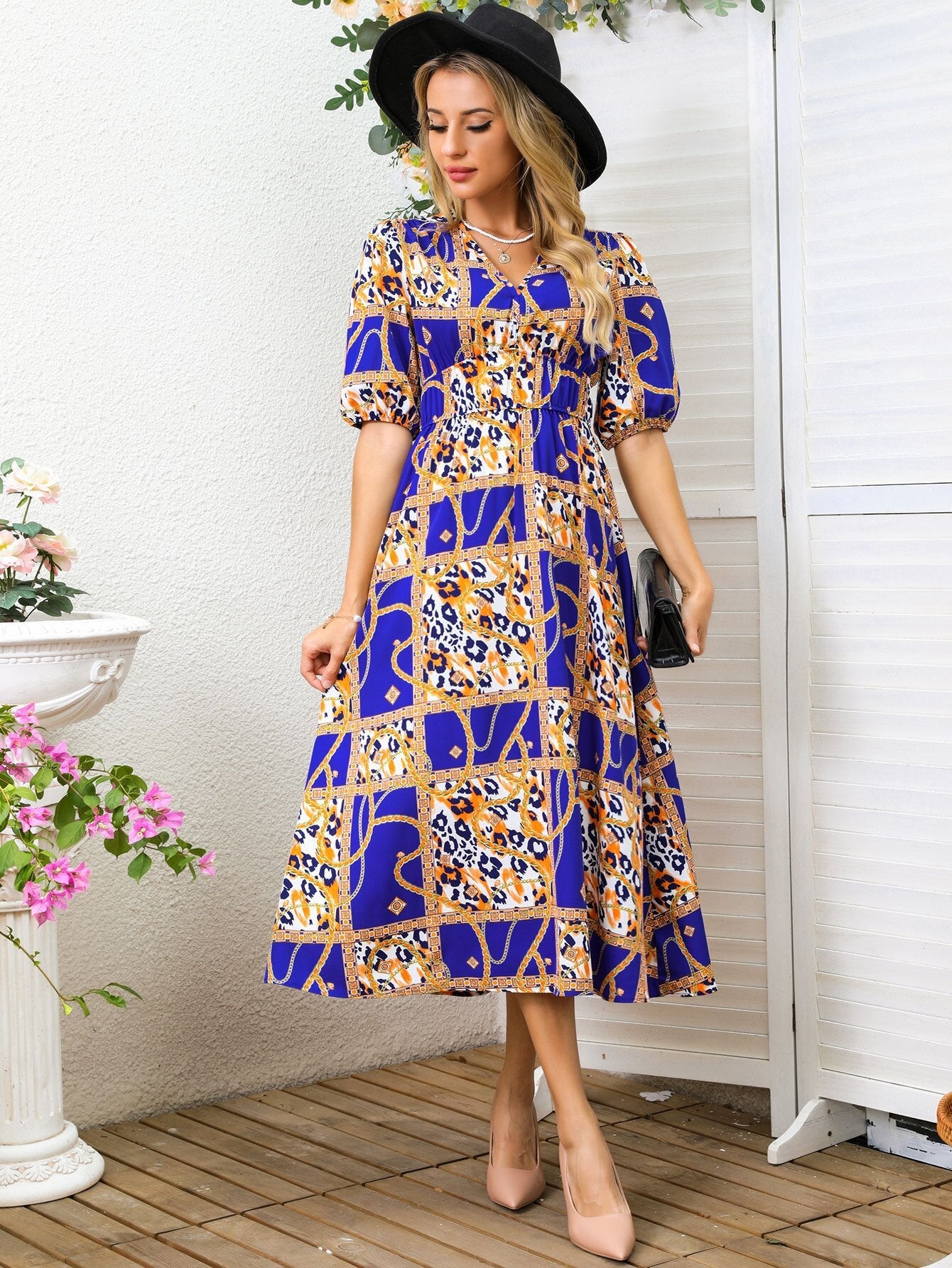 Sylvia™ – Ornate Pattern Midi Dress
