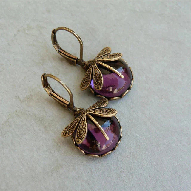 Sylvia™ - Spherical Dragonfly Earrings in Antique Gold