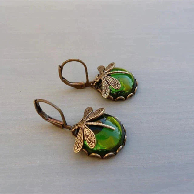 Sylvia™ - Spherical Dragonfly Earrings in Antique Gold