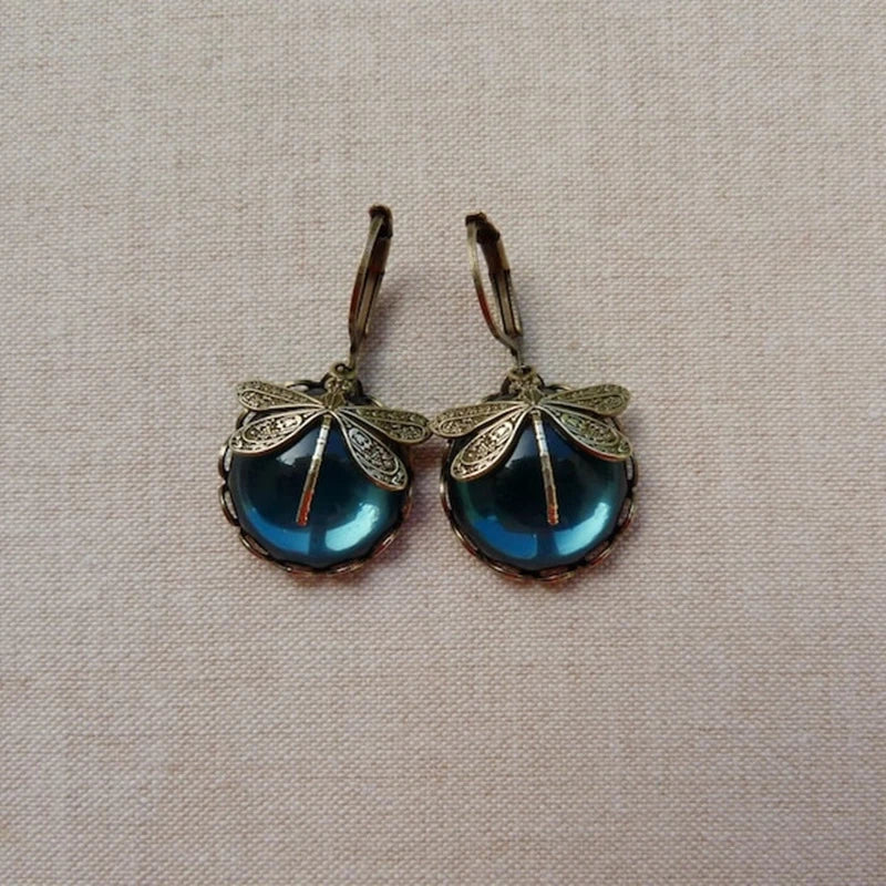 Sylvia™ - Spherical Dragonfly Earrings in Antique Gold
